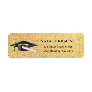 Graduation Cap Black and Gold Return Address