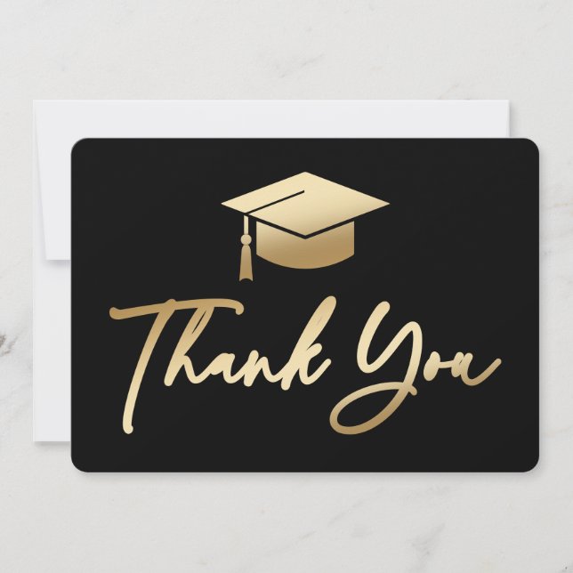 Graduation Cap Black and Gold  Thank You Card (Front)