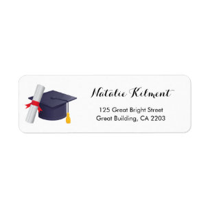 Graduation Cap Black and White Return Address