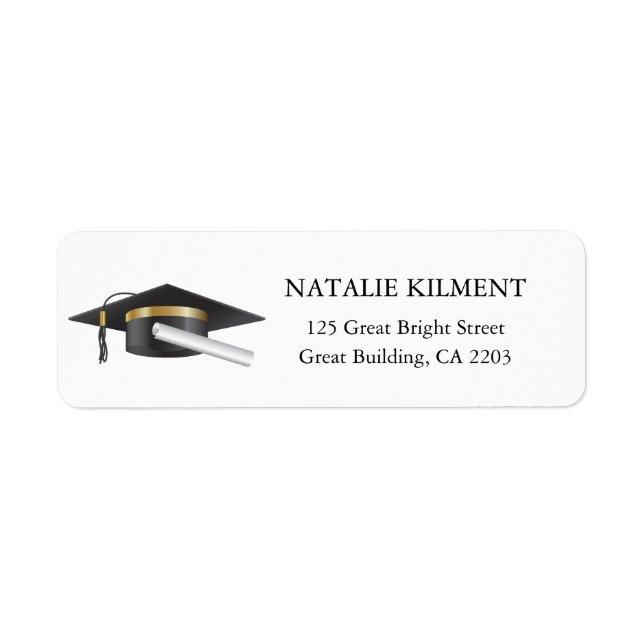 Graduation Cap Black and White Return Address (Front)