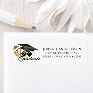 Graduation Cap Black Gold Football Return Address