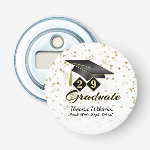 Graduation Cap Black Gold Stars Personalised Bottle Opener