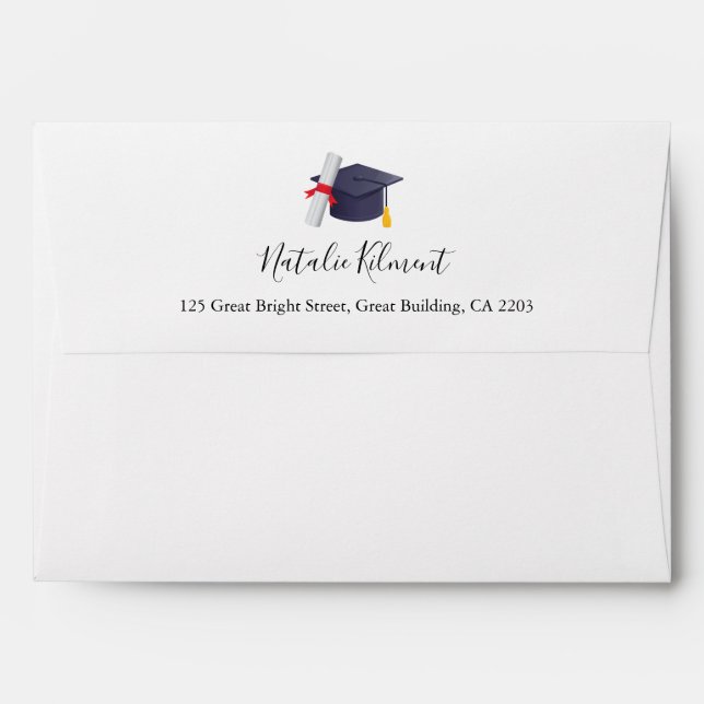 Graduation Cap Black Script Return Address Envelope (Back (Top Flap))