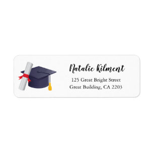 Graduation Cap Black Script Return Address Label