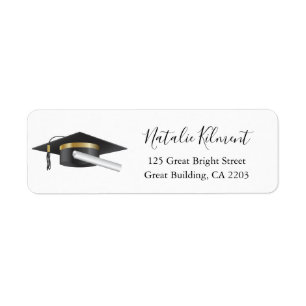 Graduation Cap Black Script Return Address Label