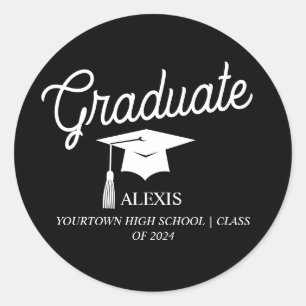 Graduation Cap Black White Class of  Classic Round Sticker