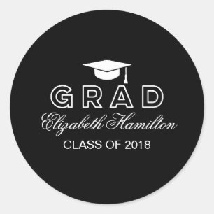 Graduation Cap Black & White Elegant Grad Party Classic Round Sticker