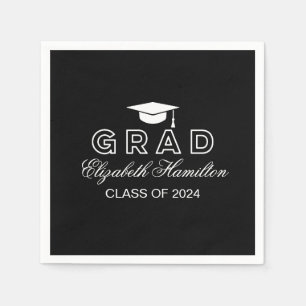Graduation Cap Black & White Elegant Grad Party Napkin