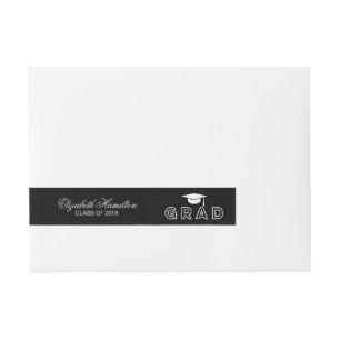 Graduation Cap Black & White Elegant Grad Party Wraparound Address Label