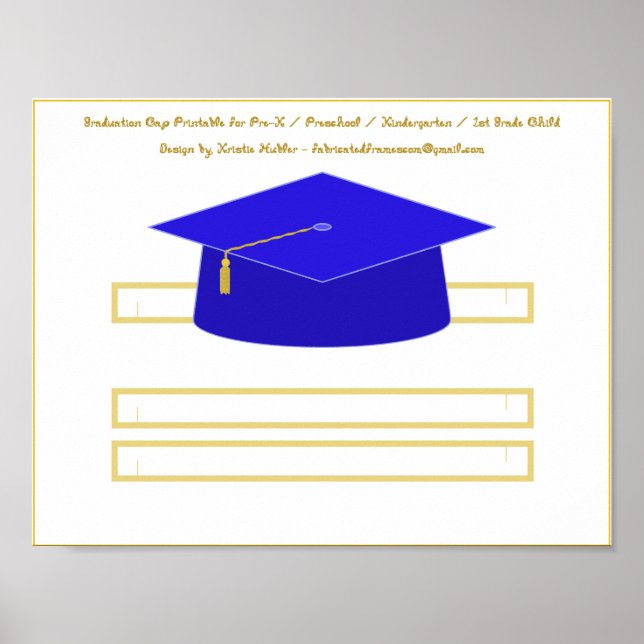 Graduation Cap Blue Paper Hat Printable Poster (Front)