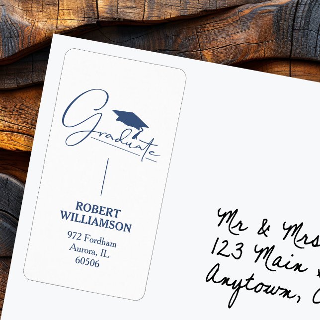 Graduation Cap Blue Return Address Label (Graduation Cap Blue Vertical Return Address Labels - Sheet of 18)