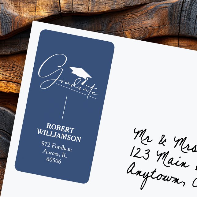 Graduation Cap Blue Return Address Label (Graduation Cap Blue Return Address Labels - Sheet of 18 labels)