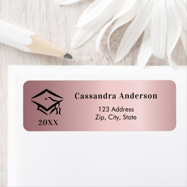 Graduation cap blush pink return address (Insitu)