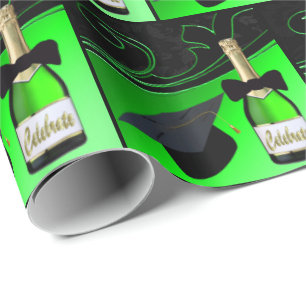Graduation Cap Champagne Bottle Bow Tie Wrapping Paper
