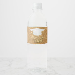 Graduation Cap - Class of 20XX - Gold Glitter Water Bottle Label