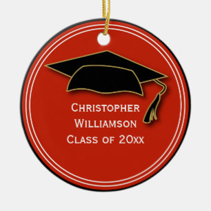 Graduation Cap Class of Keepsake School  Orange Ceramic Tree Decoration