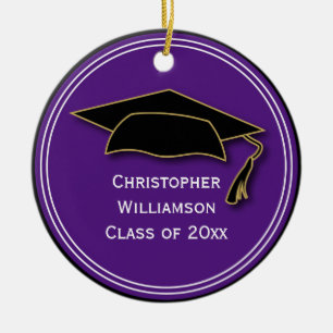 Graduation Cap Class of Keepsake School  Purple Ceramic Tree Decoration
