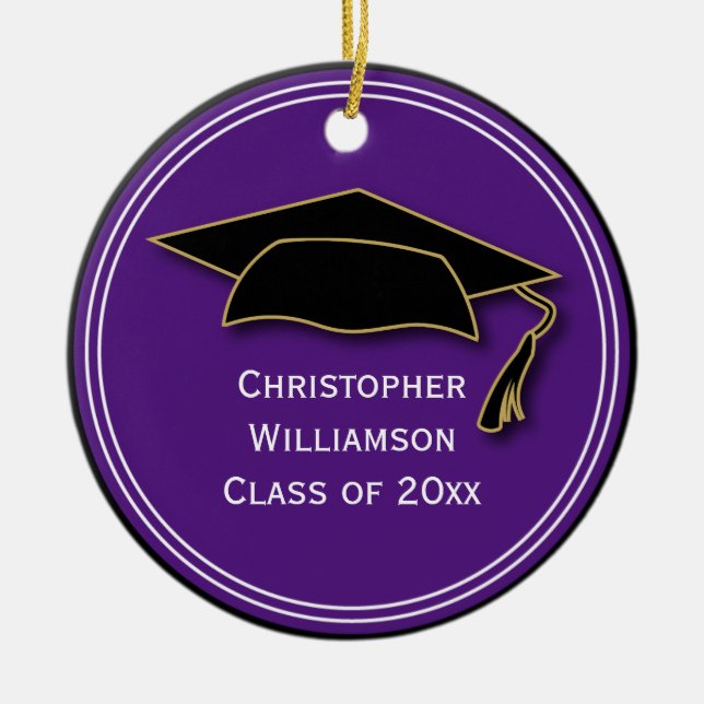 Graduation Cap Class of Keepsake School  Purple Ceramic Tree Decoration (Front)