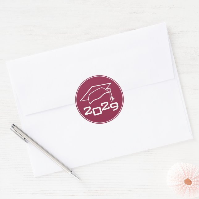 Graduation Cap Class Year Maroon Classic Round Sticker (Envelope)