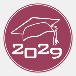 Graduation Cap Class Year Maroon Classic Round Sticker