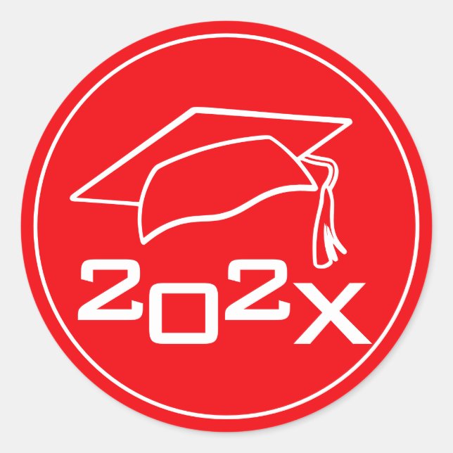 Graduation Cap Class Year Red Classic Round Sticker (Front)