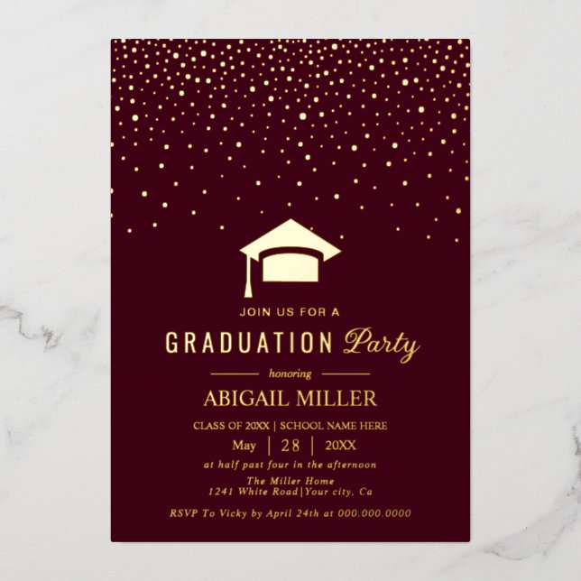 Graduation cap confetti Class Of 2025 burgundy (Front)