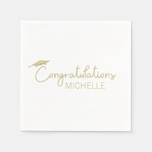 Graduation Cap Congratulations Gold White Script Napkin