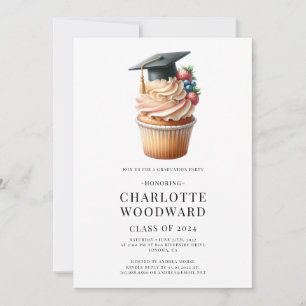 Graduation Cap Cupcake illustration Grad Party Invitation
