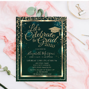 Graduation Cap Diamonds Stars Green Graduation  Invitation