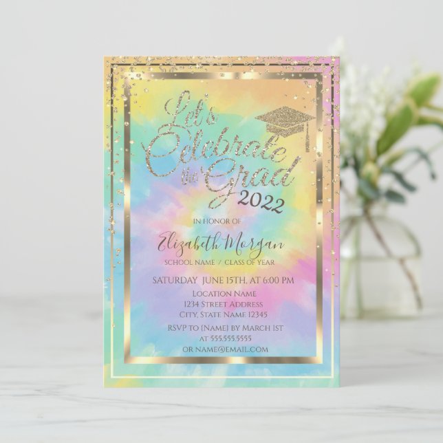 Graduation Cap Diamonds Stars Tie Dye Graduation   Invitation (Standing Front)