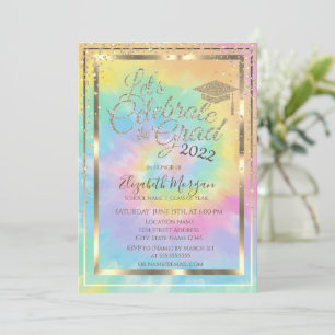 Graduation Cap Diamonds Stars Tie Dye Graduation   Invitation
