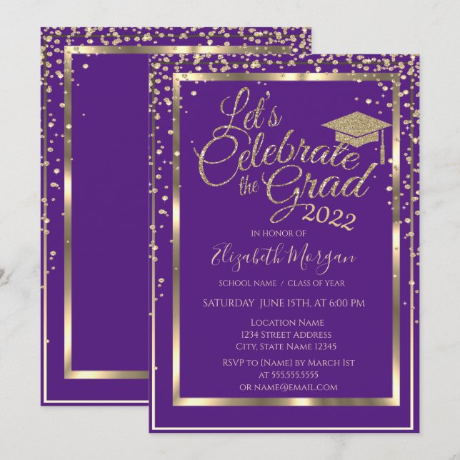  Graduation Cap Diamonds Violet Graduation   Invitation (Front/Back)