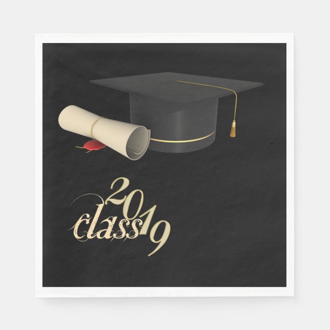 Graduation Cap , Diploma,Class 2019 Napkin (Front)