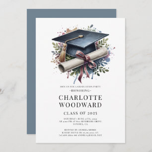 Graduation Cap & Diploma Grad Party 2025 Invitation