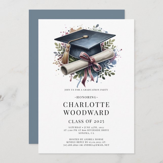 Graduation Cap & Diploma Grad Party Invitation (Front/Back)