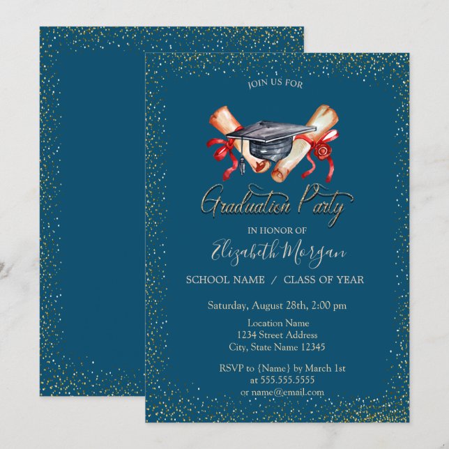 Graduation Cap Diploma Graduation  Invitation (Front/Back)