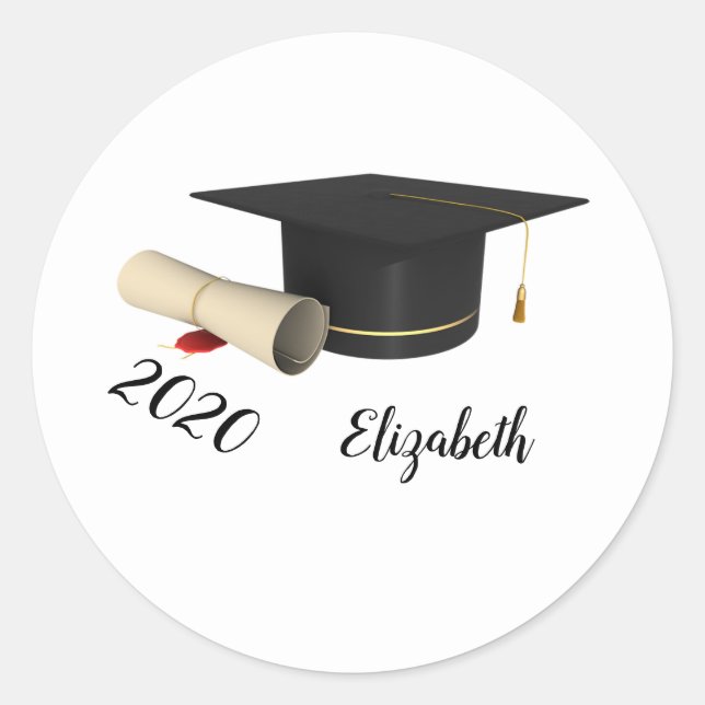 Graduation Cap , Diploma ,Name Classic Round Sticker (Front)