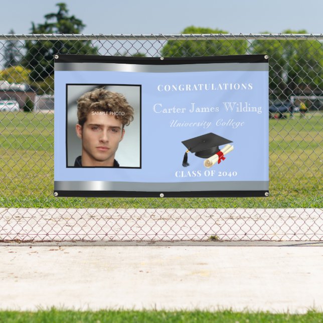 Graduation Cap Diploma Personal Photo Black Blue  Banner (Insitu)