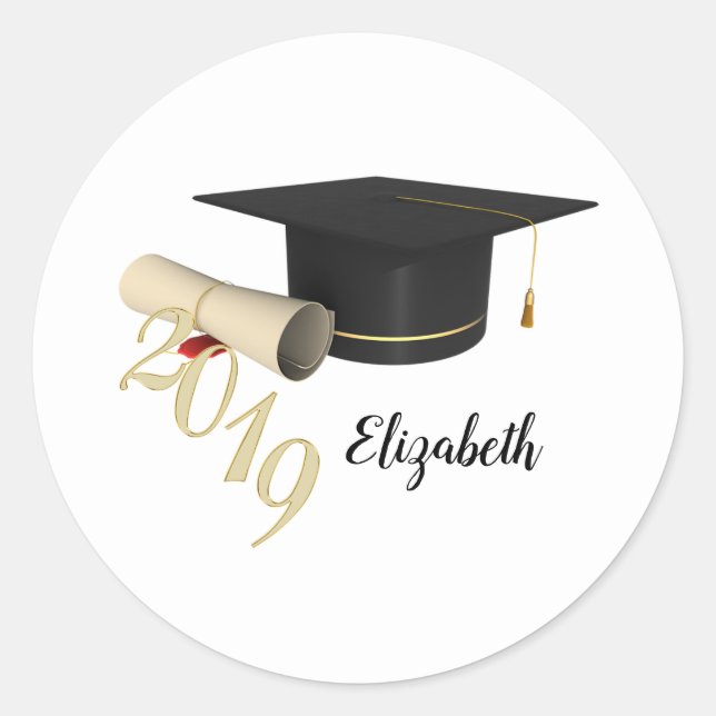 Graduation Cap , Diploma - Personalised Classic Round Sticker (Front)