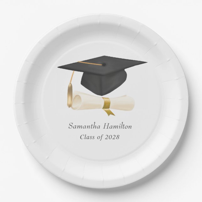 Graduation Cap Diploma Personalized Party  Paper Plate (Front)