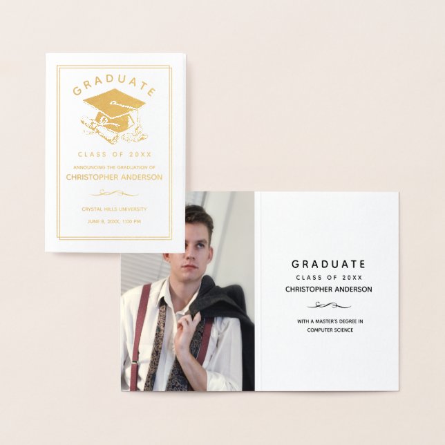 Graduation Cap Diploma Script Photo Foil Card (Display)