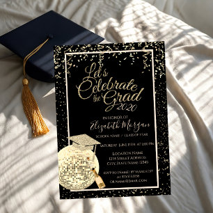 Graduation Cap,Disco Ball Confetti,Wine Graduation Invitation