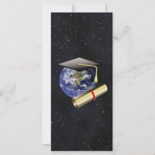 Graduation Cap, Earth w/diploma - Star Background