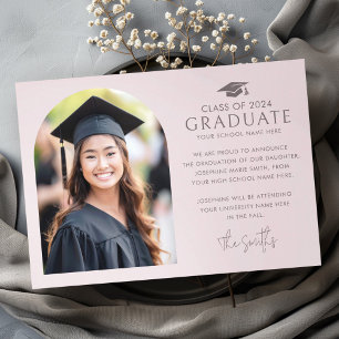 Graduation cap elegant arch light rose taupe photo announcement