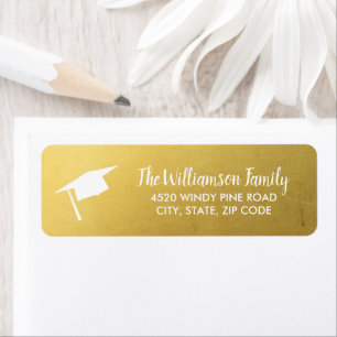 Graduation Cap Elegant Chic Gold Custom Address