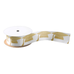 Graduation Cap Faux Gold Foil   White Satin Ribbon