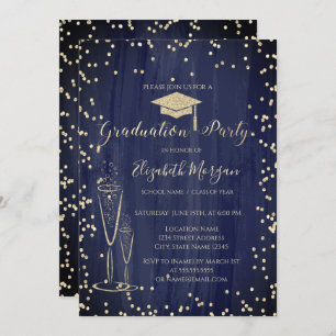 Graduation Cap,Glass Diamonds Blue Graduation Invitation