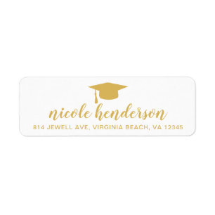 Graduation Cap Gold and White Return Address