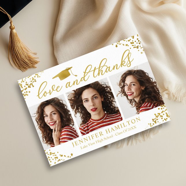 Graduation Cap Gold Foil On White Love And Thanks Invitation (Creator Uploaded)