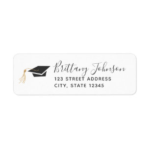 Graduation Cap Gold Foil Tassel Return Address
